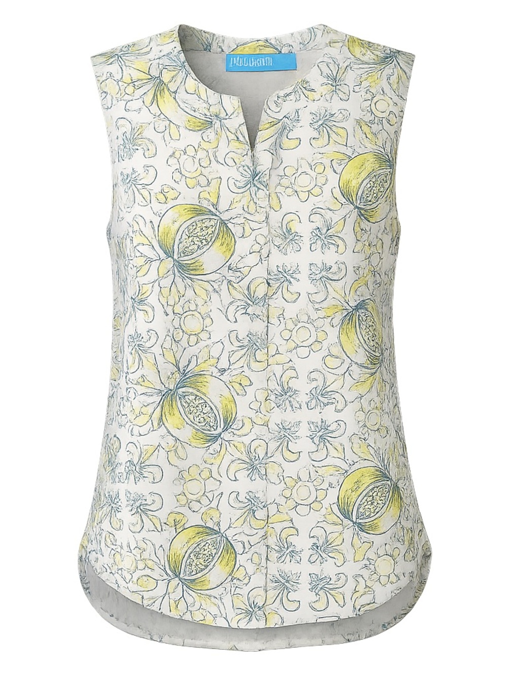 J.McLaughlin XS Addy Sleeveless Linen Button Front Lemon Print Blouse Top